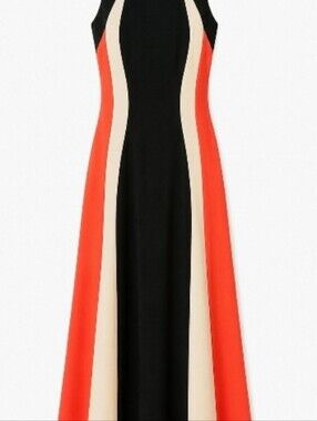 BCBGMaxAzria Black, Coral & Cream Colorblock Maxi Dress